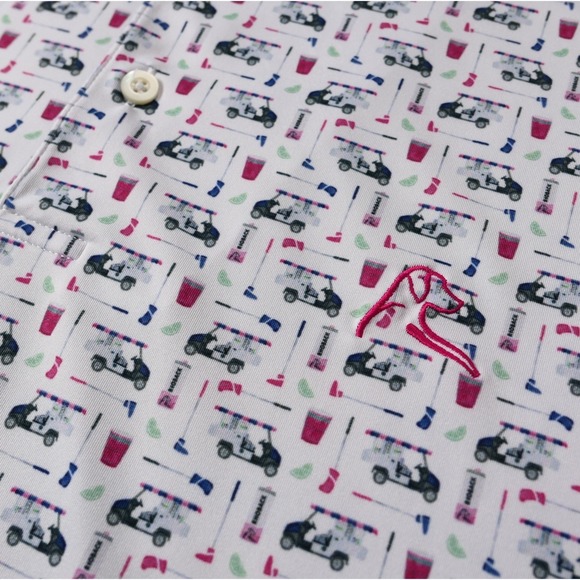 MINT! Rhoback Mens 3XL Polo Shirt Bev Golf Cart Drinks Print White Luxury Preppy - Picture 5 of 8